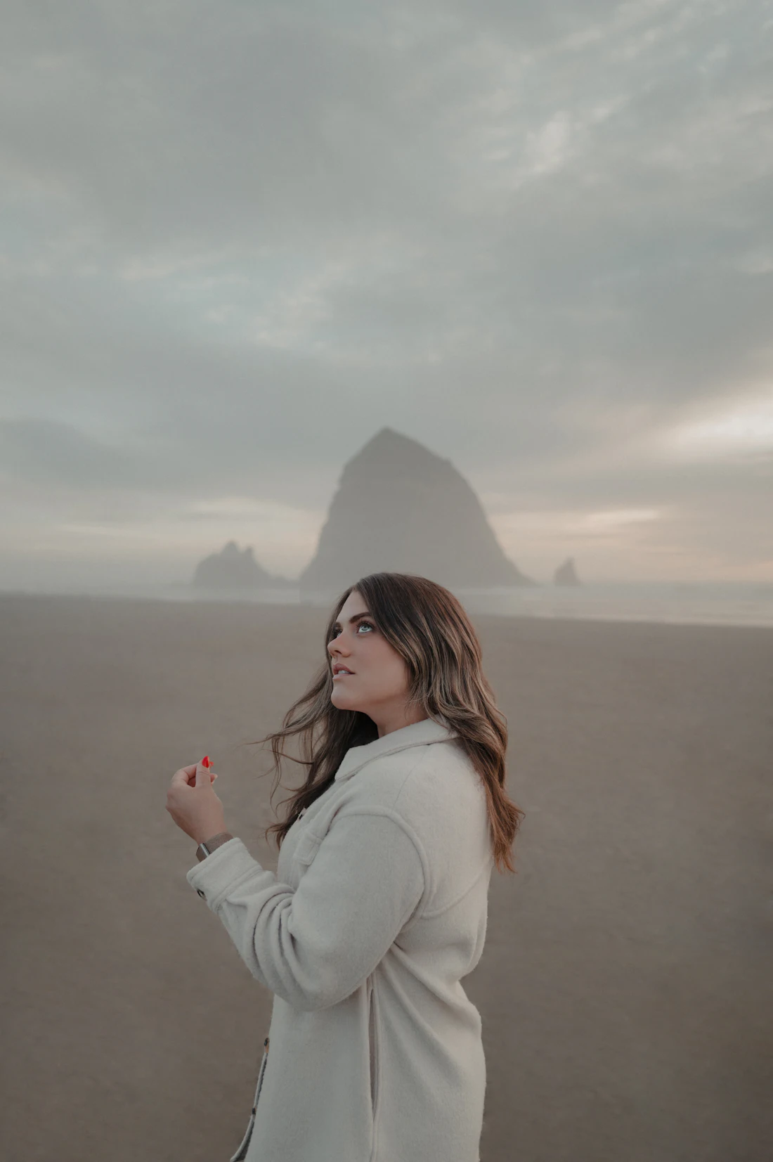 A portrait on a foggy Cannon Beach